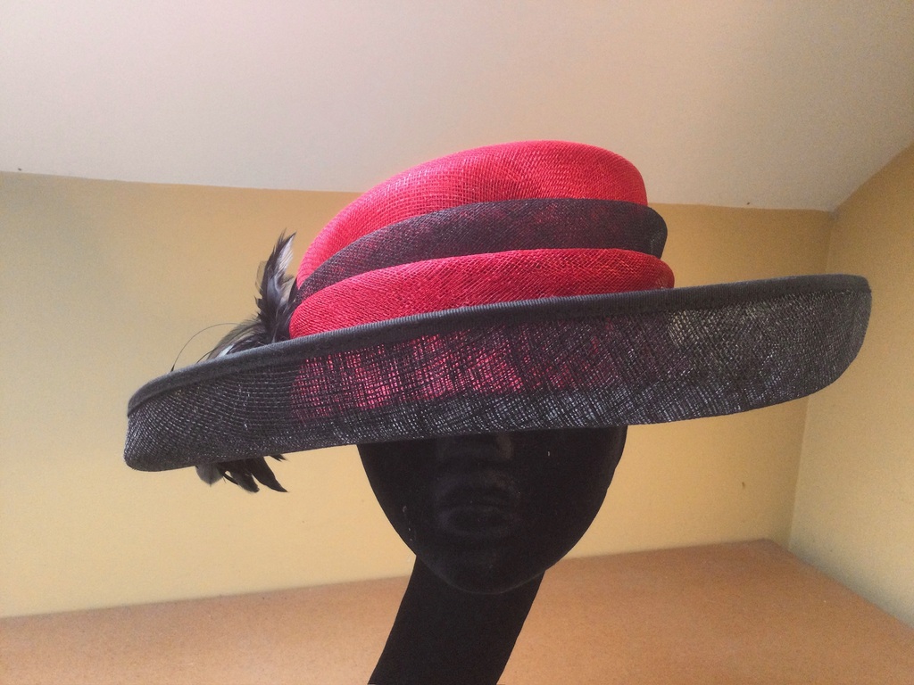 Red & Black Sinamay & Feathers